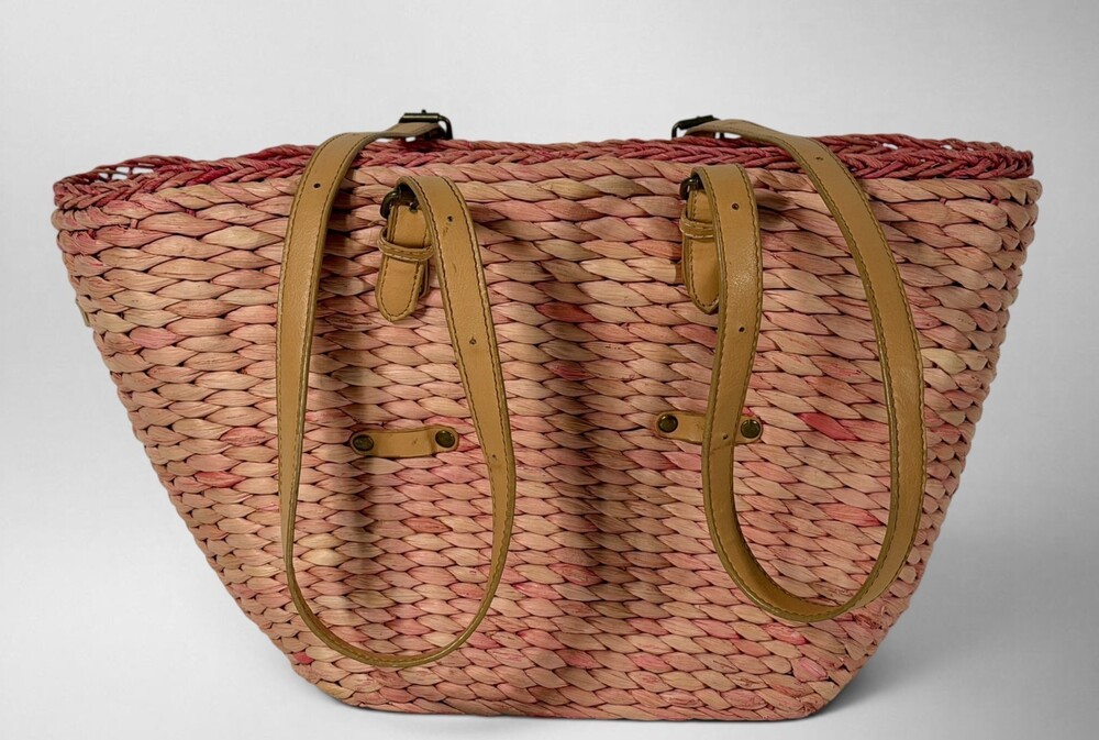 Maggi B Pink Seagrass Tote Bag with Floral Lining - Y2K Cottagecore